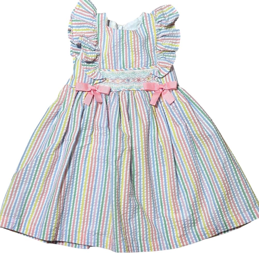 Bonnie Baby 24M Pastel Rainbow Stripe Smocked Easter Dress Boutique Style